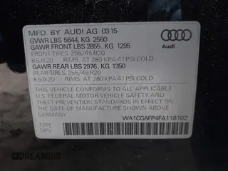 2015 Audi SQ5 Premium Plus with VIN WA1CGAFP4FA118102, listed as a IAAI auction lot 41369812 with 95,229 mi miles. Bid and sale history available at carsss.com. Image 9.