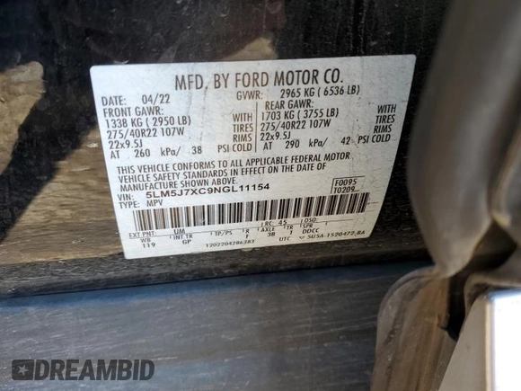 2022 Lincoln Aviator Reserve z VIN 5LM5J7XC9NGL11154, wystawiony jako Copart lot #75211154 z przebiegiem 31 869 mil mil oraz Szkoda całkowita • Salvage title. Historia ofert i sprzedaży dostępna na DreamBid. Obrazek 12.