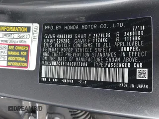 2018 Honda Clarity Plug-In Hybrid with VIN JHMZC5F14JC017006, listed as a IAAI auction lot 42064754 with 36,976 mi miles. Bid and sale history available at carsss.com. Image 9.