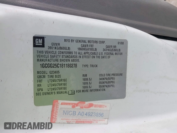 2008 Chevrolet Express Cargo Van with VIN 1GCGG25C181180278, listed as a IAAI auction lot 41720252 with 1 mi miles. Bid and sale history available at carsss.com. Image 9.