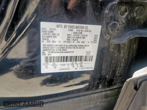 2020 Ford Explorer z VIN 1FM5K8AC0LGA03737, wystawiony jako Copart lot #57535455 z przebiegiem 121 221 mil mil oraz Czysty tytuł • Clean title. Historia ofert i sprzedaży dostępna na DreamBid. Obrazek 13.