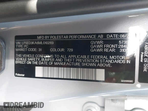 2021 Polestar 2 Launch Edition with VIN LPSED3KA6ML010269, listed as a IAAI auction lot 40809811 with 40,595 mi miles and . Bid and sale history available at DreamBid. Image 9.