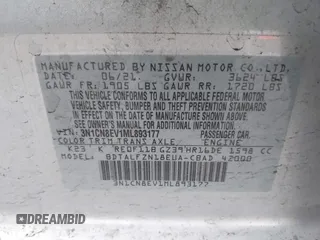 2021 Nissan Versa SV with VIN 3N1CN8EV1ML893177, listed as a IAAI auction lot 41524088 with 19,520 mi miles. Bid and sale history available at carsss.com. Image 9.