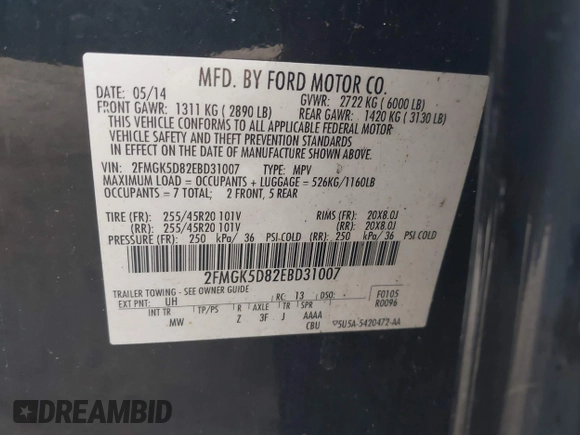 2014 Ford Flex Limited z VIN 2FMGK5D82EBD31007, wystawiony jako IAAI lot #41888578 z przebiegiem 193 571 mil mil oraz . Historia ofert i sprzedaży dostępna na DreamBid. Obrazek 9.