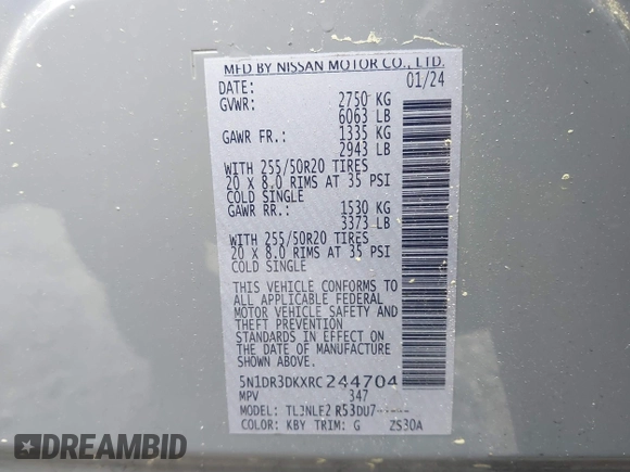2024 Nissan Pathfinder Platinum z VIN 5N1DR3DKXRC244704, wystawiony jako IAAI lot #41983121 z przebiegiem 23 111 mil mil oraz . Historia ofert i sprzedaży dostępna na DreamBid. Obrazek 9.