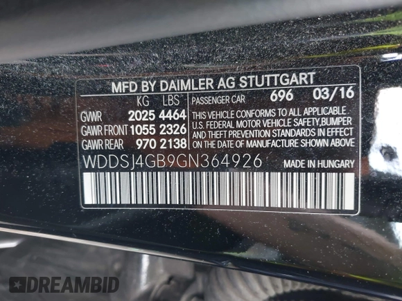 2016 Mercedes-Benz CLA 250 with VIN WDDSJ4GB9GN364926, listed as a IAAI auction lot 42376076 with 89,183 mi miles and . Bid and sale history available at DreamBid. Image 9.