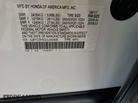 2018 Acura MDX Advance with VIN 5J8YD3H93JL000409, listed as a Copart auction lot 51429575 with 41,359 mi miles and Non Repairable. Bid and sale history available at carsss.com. Image 13.