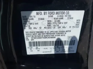 2011 Ford Escape XLT with VIN 1FMCU0D7XBKA54899, listed as a IAAI auction lot 42035816 with 180,770 mi miles. Bid and sale history available at carsss.com. Image 9.