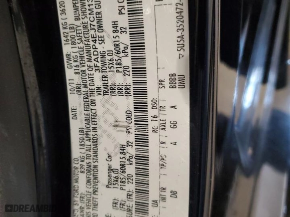 2012 Ford Fiesta SE with VIN 3FADP4EJ7CM131357, listed as a Copart auction lot 53431905 with 189,869 mi miles and Salvage Title. Bid and sale history available at carsss.com. Image 12.