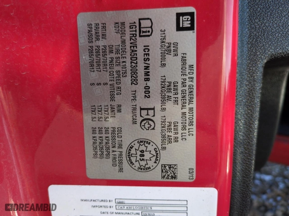 2013 GMC Sierra 1500 SLE with VIN 1GTR2VEA5DZ308282, listed as a Copart auction lot 45326245 with 86,094 mi miles and Salvage Title. Bid and sale history available at carsss.com. Image 12.