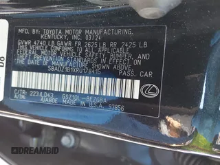 2024 Lexus ES 350 с VIN 58ADZ1B1XRU178415, выставлен на аукционе IAAI как лот 42220498 с пробегом 29 043 миль миль и . История ставок и продаж доступна на DreamBid. Изображение 9.