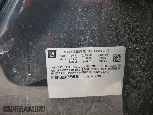2015 Buick Regal GS with VIN 2G4GT5GX4F9291988, listed as a Copart auction lot 78278384 with 168,480 mi miles and Salvage Title. Bid and sale history available at DreamBid. Image 13.