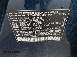 2021 Volkswagen Atlas S with VIN 1V2AP2CA4MC562633, listed as a IAAI auction lot 42115311 with 101,809 mi miles and . Bid and sale history available at DreamBid. Image 9.