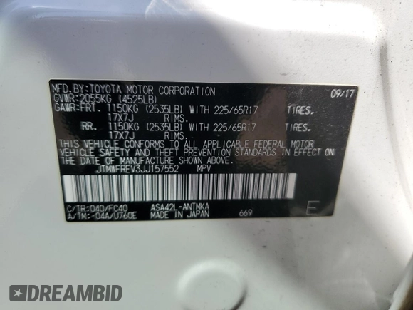 2018 Toyota RAV4 XLE with VIN JTMWFREV3JJ157552, listed as a Copart auction lot 51693335 with 100,907 mi miles and Salvage Title. Bid and sale history available at carsss.com. Image 13.