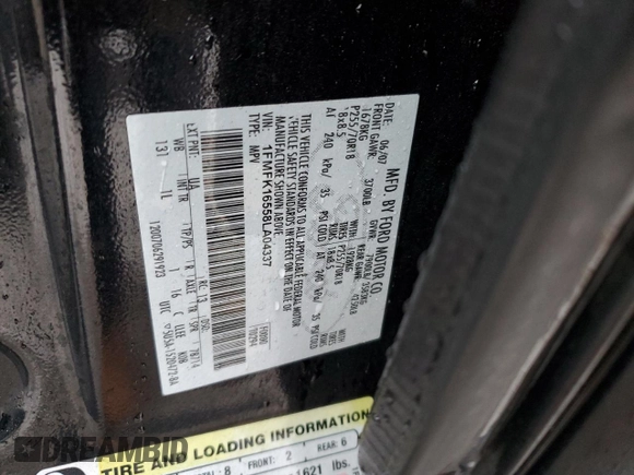 2008 Ford Expedition Max SSV with VIN 1FMFK16558LA04337, listed as a Copart auction lot 44235335 with 219,767 mi miles and Salvage title. Bid and sale history available at DreamBid. Image 13.