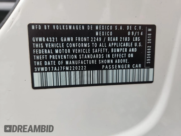 2015 Volkswagen Jetta SE z VIN 3VWD17AJ7FM220222, wystawiony jako Copart lot #62866345 z przebiegiem 68 273 mil mil oraz Szkoda całkowita • Salvage title. Historia ofert i sprzedaży dostępna na DreamBid. Obrazek 12.