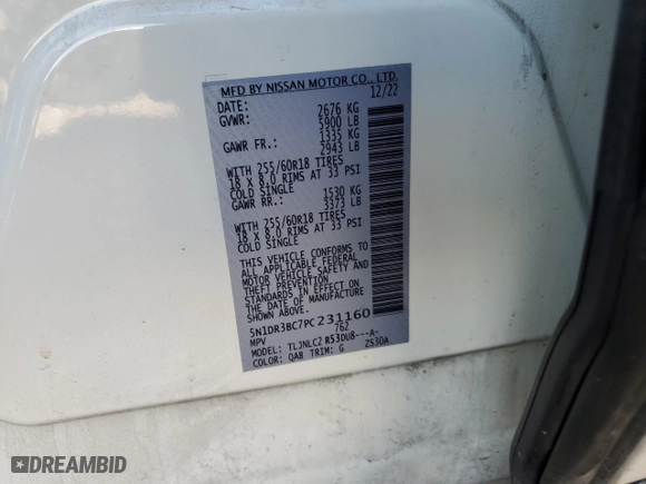2023 Nissan Pathfinder SV with VIN 5N1DR3BC7PC231160, listed as a Copart auction lot 42936395 with 40,560 mi miles and Salvage Title. Bid and sale history available at carsss.com. Image 12.