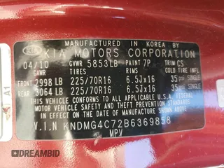 2011 Kia Sedona LX with VIN KNDMG4C72B6369858, listed as a Copart auction lot 70339124 with 165,640 mi miles and Salvage Title. Bid and sale history available at carsss.com. Image 13.