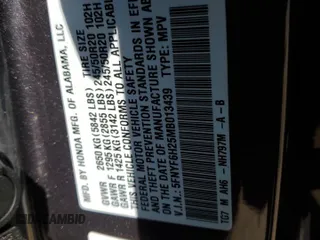 2021 Honda Pilot Special Edition with VIN 5FNYF6H25MB013439, listed as a Copart auction lot 52089895 with 35,582 mi miles and Salvage Title. Bid and sale history available at carsss.com. Image 13.