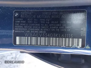 2003 BMW 3 Series 325i with VIN WBAEV33403KL61113, listed as a IAAI auction lot 41775831 with 199,126 mi miles and . Bid and sale history available at DreamBid. Image 9.