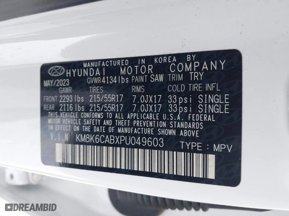 2023 Hyundai Kona SEL with VIN KM8K6CABXPU049603, listed as a IAAI auction lot 41230916 with 9,519 mi miles. Bid and sale history available at carsss.com. Image 9.