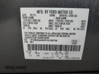 2015 Ford Utility Police Interceptor with VIN 1FM5K8AR5FGC08706, listed as a Copart auction lot 81642424 with 78,111 mi miles and Salvage Title. Bid and sale history available at carsss.com. Image 13.