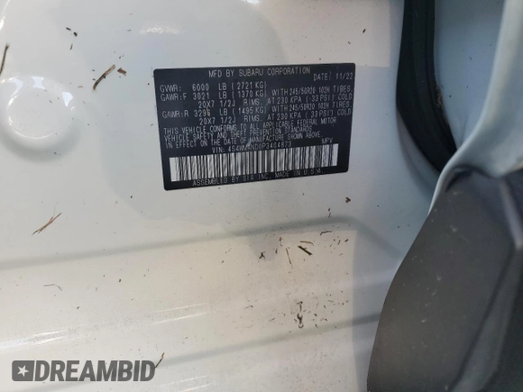 2023 Subaru Ascent Limited with VIN 4S4WMAND0P3404873, listed as a Copart auction lot 74326384 with 22,035 mi miles and Non repairable. Bid and sale history available at DreamBid. Image 13.