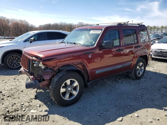 2008 Jeep Liberty Sport z VIN 1J8GN28K58W257772, wystawiony jako Copart lot #49958345 z przebiegiem 172 453 mil mil oraz Szkoda całkowita • Salvage title. Historia ofert i sprzedaży dostępna na DreamBid. Obrazek 1.