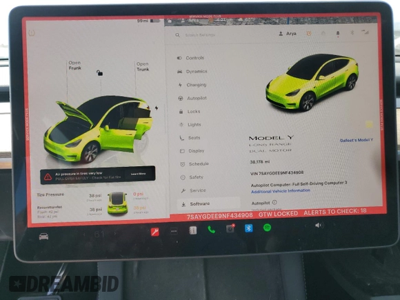 2022 Tesla Model Y Long Range z VIN 7SAYGDEE9NF434908, wystawiony jako Copart lot #56733235 z przebiegiem 38 178 mil mil oraz Szkoda całkowita • Salvage title. Historia ofert i sprzedaży dostępna na DreamBid. Obrazek 9.