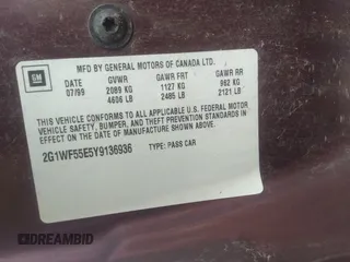 2000 Chevrolet Impala with VIN 2G1WF55E5Y9136936, listed as a IAAI auction lot 31257276 with Not provided miles and . Bid and sale history available at DreamBid. Image 9.