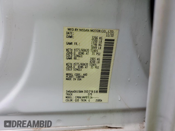 2011 Nissan Titan Pro-4X z VIN 1N6AA0EC6BN307938, wystawiony jako Copart lot #43291565 z przebiegiem 102 639 mil mil oraz Tytuł czysty. Historia ofert i sprzedaży dostępna na DreamBid. Obrazek 12.