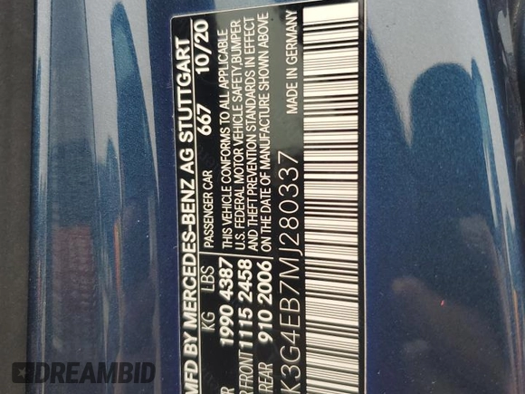 2021 Mercedes-Benz A 220 with VIN W1K3G4EB7MJ280337, listed as a Copart auction lot 42810135 with 65,057 mi miles and Salvage Title. Bid and sale history available at DreamBid. Image 12.