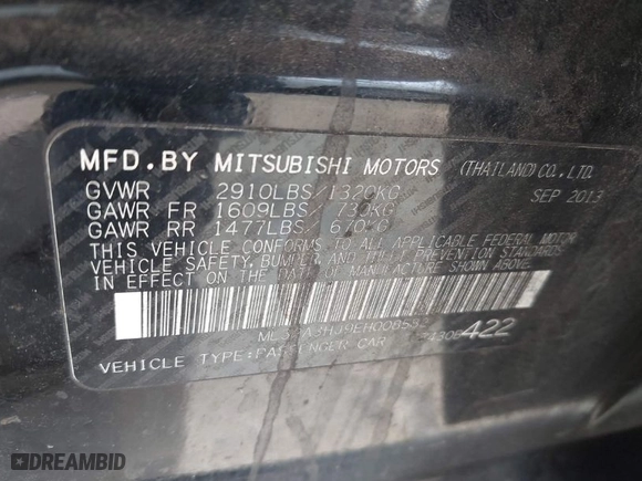 2014 Mitsubishi Mirage DE with VIN ML32A3HJ9EH008582, listed as a IAAI auction lot 42011332 with 135,260 mi miles. Bid and sale history available at carsss.com. Image 9.