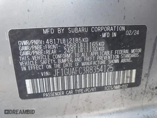 2024 Subaru Impreza Sport with VIN JF1GUAFC3R8354125, listed as a IAAI auction lot 41816606 with 6 mi miles. Bid and sale history available at carsss.com. Image 9.