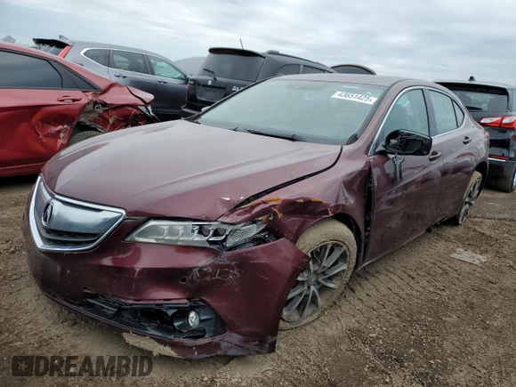 2015 Acura TLX V6 Advance with VIN 19UUB2F70FA019891, listed as a Copart auction lot 43651425 with 91,086 mi miles and Salvage Title. Bid and sale history available at carsss.com. Image 1.