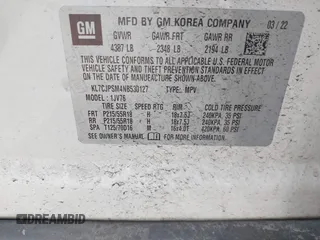 2022 Chevrolet Trax LT with VIN KL7CJPSM4NB530127, listed as a IAAI auction lot 42103923 with 34,851 mi miles and . Bid and sale history available at DreamBid. Image 9.