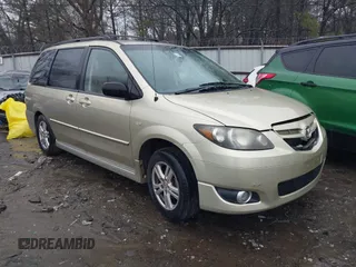 2005 Mazda MPV LX with VIN JM3LW28J650536535, listed as a IAAI auction lot 41569472 with 327,590 mi miles. Bid and sale history available at carsss.com. Image 1.