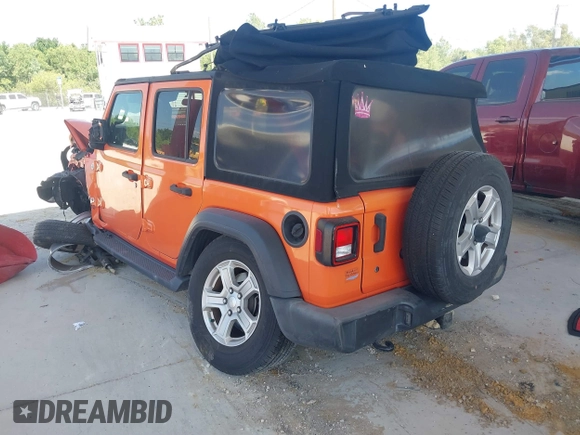 2018 Jeep Wrangler Unlimited Sport z VIN 1C4HJXDN4JW243775, wystawiony jako IAAI lot #41791821 z przebiegiem 62 120 mil mil oraz . Historia ofert i sprzedaży dostępna na DreamBid. Obrazek 3.