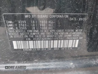 2021 Subaru Impreza with VIN 4S3GTAB60M3700537, listed as a IAAI auction lot 42277711 with 108,216 mi miles and . Bid and sale history available at DreamBid. Image 9.