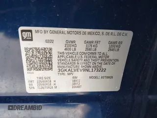2022 GMC Terrain SLT with VIN 3GKALVEV9NL173222, listed as a IAAI auction lot 41849742 with 59,807 mi miles and . Bid and sale history available at DreamBid. Image 9.