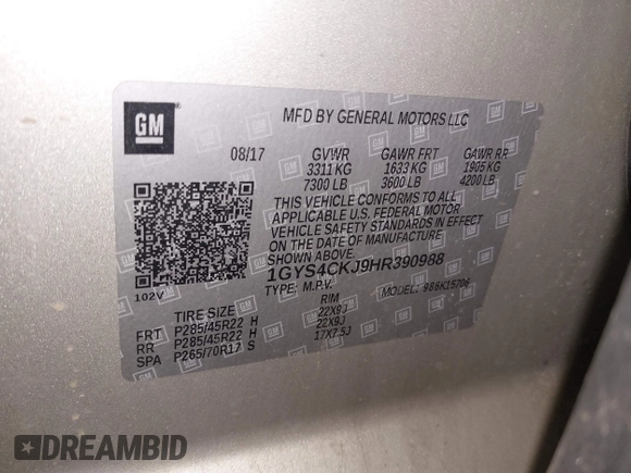 2017 Cadillac Escalade Premium Luxury z VIN 1GYS4CKJ9HR390988, wystawiony jako IAAI lot #41626132 z przebiegiem 166 185 mil mil oraz . Historia ofert i sprzedaży dostępna na DreamBid. Obrazek 9.