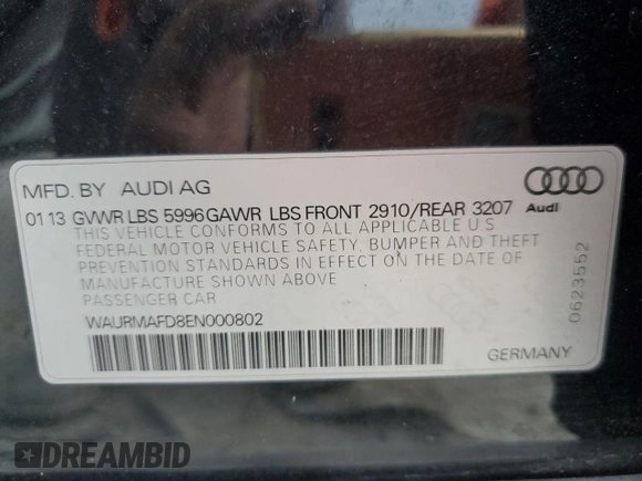 2014 Audi A8 3.0L TDI with VIN WAURMAFD8EN000802, listed as a Copart auction lot 41594755 with 131,171 mi miles and Salvage title. Bid and sale history available at DreamBid. Image 13.