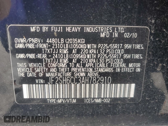 2010 Subaru Forester X Premium with VIN JF2SH6CC3AH782910, listed as a Copart auction lot 64553205 with 220,164 mi miles and Clean title. Bid and sale history available at DreamBid. Image 13.