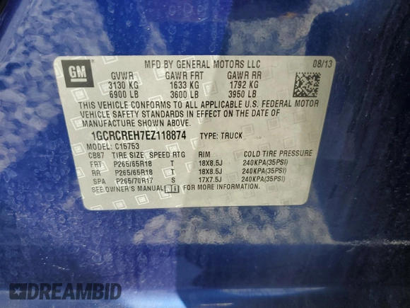 2014 Chevrolet Silverado 1500 LT with VIN 1GCRCREH7EZ118874, listed as a Copart auction lot 51584125 with 179,030 mi miles and Salvage Title. Bid and sale history available at DreamBid. Image 12.