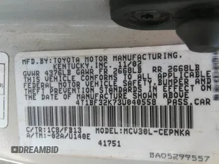 2003 Toyota Camry LE z VIN 4T1BF32K73U040558, wystawiony jako IAAI lot #42092091 z przebiegiem 179 949 mil mil oraz . Historia ofert i sprzedaży dostępna na DreamBid. Obrazek 9.