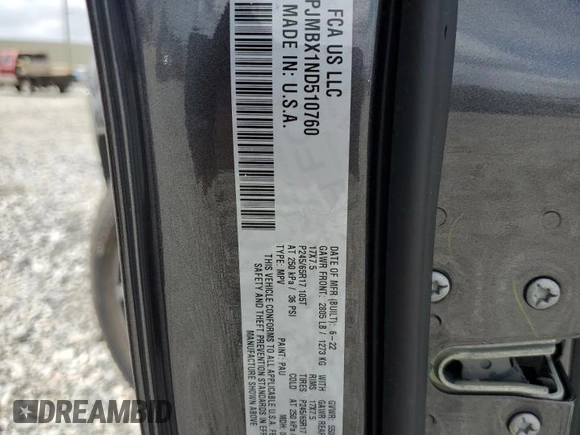2022 Jeep Cherokee Trailhawk with VIN 1C4PJMBX1ND510760, listed as a Copart auction lot 51996585 with 17,748 mi miles and Salvage title. Bid and sale history available at DreamBid. Image 14.
