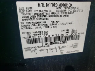 2019 Lincoln MKT with VIN 2LMHJ5NK0KBL02980, listed as a Copart auction lot 53423215 with 191,835 mi miles and Salvage Title. Bid and sale history available at DreamBid. Image 13.
