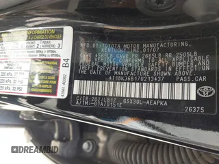 2007 Toyota Avalon XL z VIN 4T1BK36B17U213437, wystawiony jako IAAI lot #42040122 z przebiegiem 130 645 mil mil oraz . Historia ofert i sprzedaży dostępna na DreamBid. Obrazek 9.