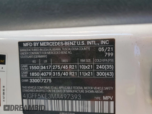 2021 Mercedes-Benz GLS with VIN 4JGFF5KE3MA497393, listed as a Copart auction lot 46513985 with 32,690 mi miles and Salvage Title. Bid and sale history available at carsss.com. Image 14.