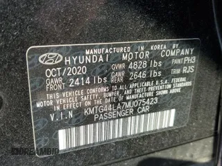 2021 Genesis G70 2.0T with VIN KMTG44LA7MU075423, listed as a Copart auction lot 65992484 with 33,467 mi miles and Salvage Title. Bid and sale history available at carsss.com. Image 15.